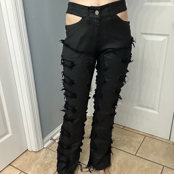 Guapi Pants Faux Leather Grunge Black Streetwear Fringe Cut Out Size Medium New - Picture 1 of 7